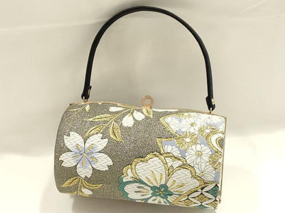 平和屋着物●和装小物　和装バッグ　ハンドバッグ　雪輪花文　金糸　帯地使用　逸品　AABJ6000ay