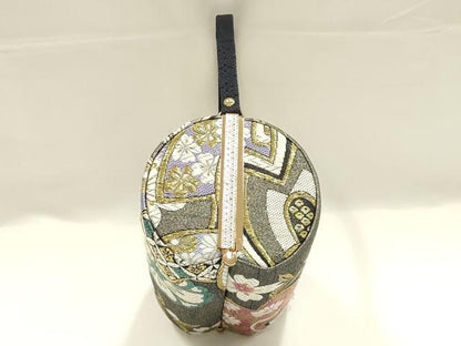 平和屋着物●和装小物　和装バッグ　ハンドバッグ　雪輪花文　金糸　帯地使用　逸品　AABJ6000ay