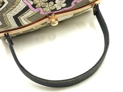 平和屋着物●和装小物　和装バッグ　ハンドバッグ　雪輪花文　金糸　帯地使用　逸品　AABJ6000ay