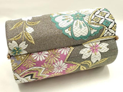 平和屋着物●和装小物　和装バッグ　ハンドバッグ　雪輪花文　金糸　帯地使用　逸品　AABJ6000ay
