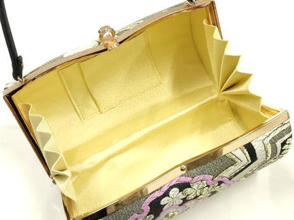 平和屋着物●和装小物　和装バッグ　ハンドバッグ　雪輪花文　金糸　帯地使用　逸品　AABJ6000ay