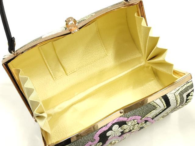 平和屋着物●和装小物　和装バッグ　ハンドバッグ　雪輪花文　金糸　帯地使用　逸品　AABJ6000ay