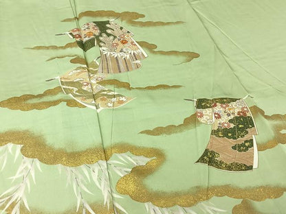 平和屋着物▽訪問着　単衣　駒刺繍　几帳文　金彩　正絹　逸品　AABJ6001jh