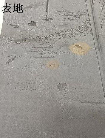 平和屋着物▽上質な色無地　単衣　人物風景地紋　藤色　正絹　逸品　AABJ6002jh