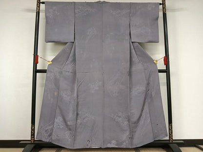 平和屋着物▽上質な色無地　単衣　人物風景地紋　藤色　正絹　逸品　AABJ6002jh