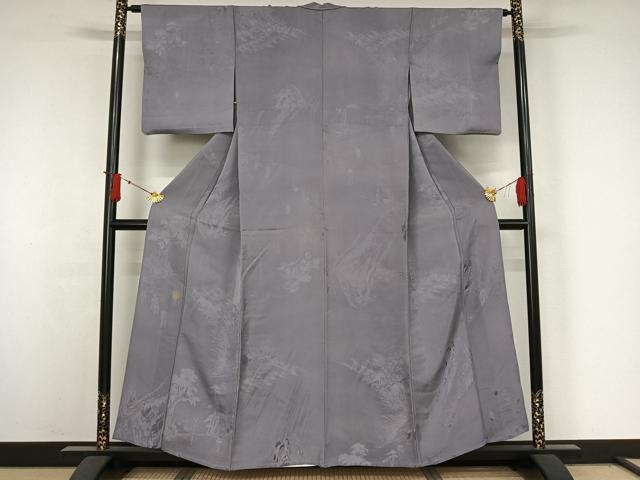 平和屋着物▽上質な色無地　単衣　人物風景地紋　藤色　正絹　逸品　AABJ6002jh