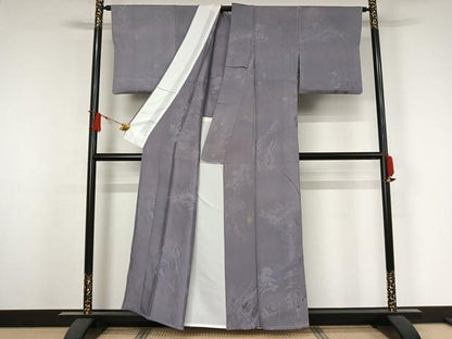 平和屋着物▽上質な色無地　単衣　人物風景地紋　藤色　正絹　逸品　AABJ6002jh