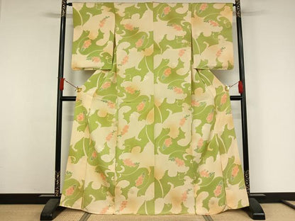 平和屋着物▽上質な小紋　単衣　地紋起こし　葡萄唐草文　正絹　逸品　AABJ6003jh