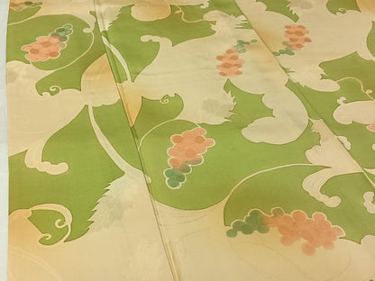 平和屋着物▽上質な小紋　単衣　地紋起こし　葡萄唐草文　正絹　逸品　AABJ6003jh