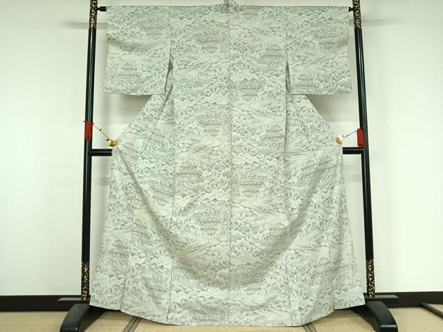 平和屋着物▽上質な紬　単衣　風景文　正絹　逸品　AABJ6007jh