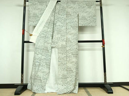 平和屋着物▽上質な紬　単衣　風景文　正絹　逸品　AABJ6007jh