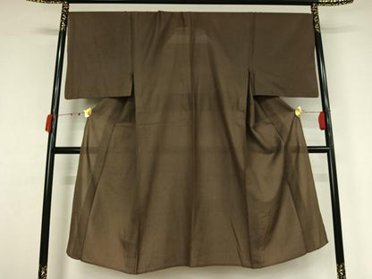 平和屋着物▽男性　お召　単衣　媚茶色　正絹　逸品　AABJ6008jh