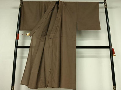 平和屋着物▽男性　お召　単衣　媚茶色　正絹　逸品　AABJ6008jh