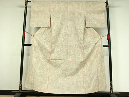 平和屋着物▽上質な紬　単衣　幾何学花文　正絹　逸品　AABJ6010jh