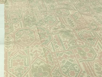 平和屋着物▽上質な紬　単衣　幾何学花文　正絹　逸品　AABJ6010jh