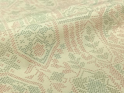 平和屋着物▽上質な紬　単衣　幾何学花文　正絹　逸品　AABJ6010jh