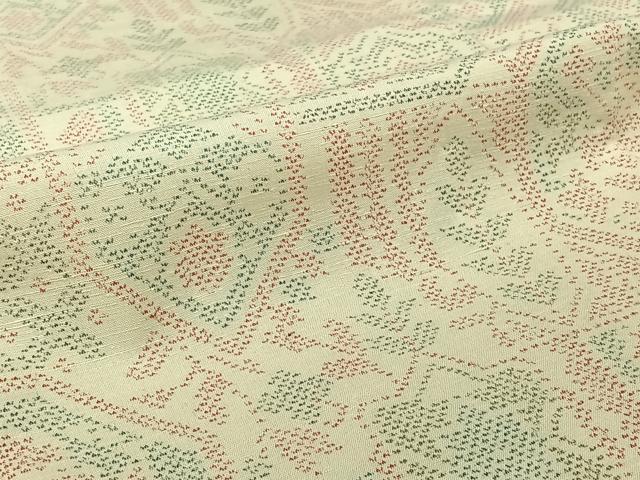平和屋着物▽上質な紬　単衣　幾何学花文　正絹　逸品　AABJ6010jh