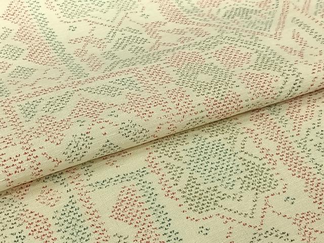 平和屋着物▽上質な紬　単衣　幾何学花文　正絹　逸品　AABJ6010jh
