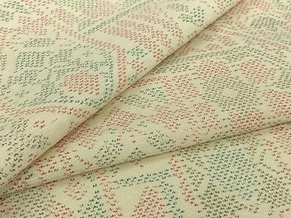平和屋着物▽上質な紬　単衣　幾何学花文　正絹　逸品　AABJ6010jh