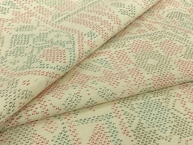 平和屋着物▽上質な紬　単衣　幾何学花文　正絹　逸品　AABJ6010jh