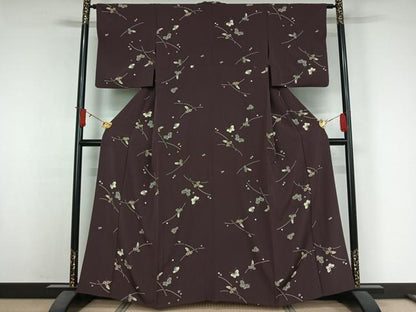 平和屋着物▽上質な小紋　単衣　花蝶文　金彩　正絹　逸品　AABJ6013jh