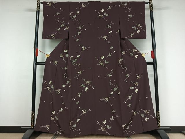 平和屋着物▽上質な小紋　単衣　花蝶文　金彩　正絹　逸品　AABJ6013jh