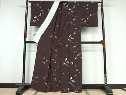 平和屋着物▽上質な小紋　単衣　花蝶文　金彩　正絹　逸品　AABJ6013jh