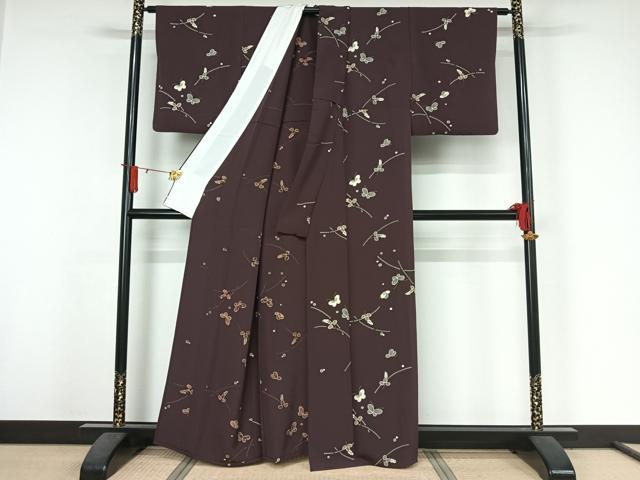 平和屋着物▽上質な小紋　単衣　花蝶文　金彩　正絹　逸品　AABJ6013jh