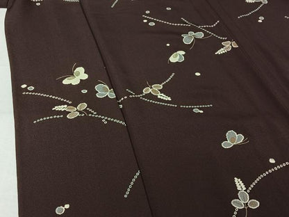 平和屋着物▽上質な小紋　単衣　花蝶文　金彩　正絹　逸品　AABJ6013jh
