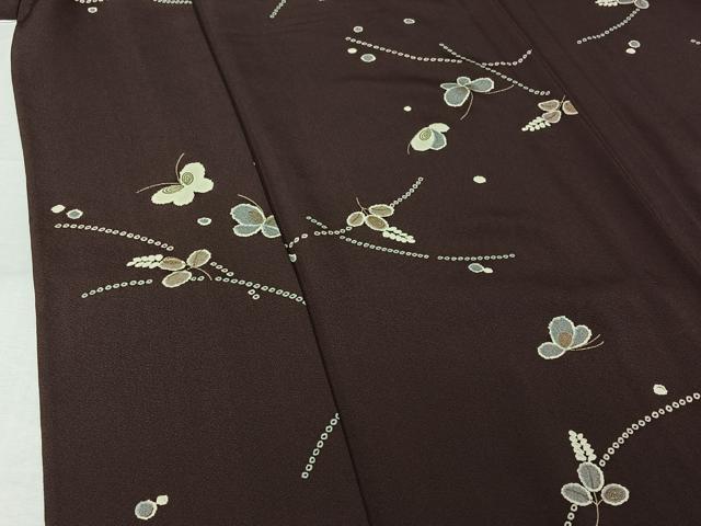 平和屋着物▽上質な小紋　単衣　花蝶文　金彩　正絹　逸品　AABJ6013jh