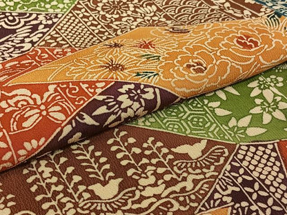 平和屋着物▽上質な小紋　単衣　型染め　切嵌吉祥花文　正絹　逸品　AABJ6016jh