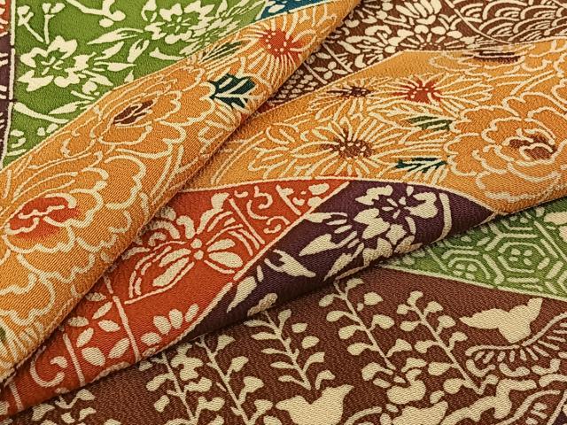 平和屋着物▽上質な小紋　単衣　型染め　切嵌吉祥花文　正絹　逸品　AABJ6016jh