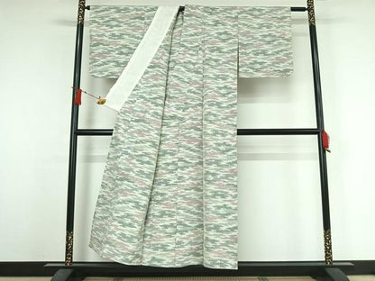 平和屋着物▽上質な紬　単衣　霞文　正絹　逸品　AABJ6017jh