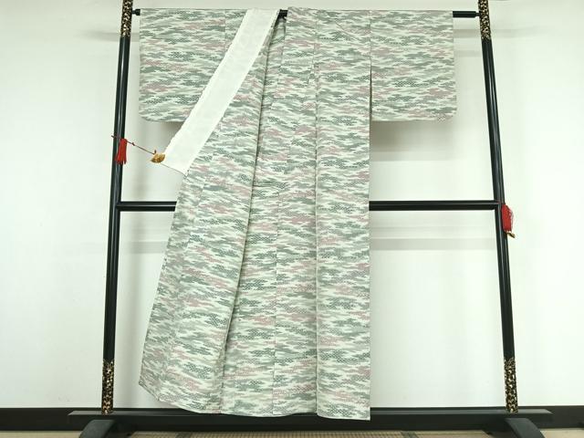 平和屋着物▽上質な紬　単衣　霞文　正絹　逸品　AABJ6017jh