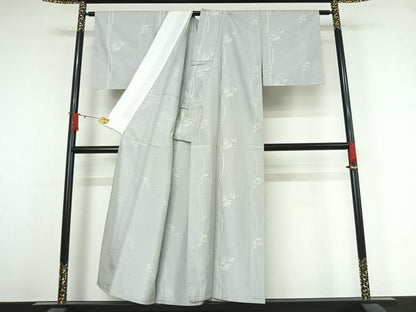 平和屋着物▽本場大島紬　白大島　単衣　草花文　正絹　逸品　AABJ6018jh
