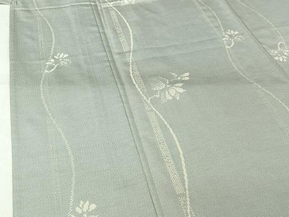 平和屋着物▽本場大島紬　白大島　単衣　草花文　正絹　逸品　AABJ6018jh