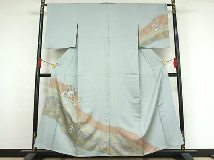 平和屋着物▽訪問着　単衣　中国三大刺繍　汕頭刺繍　スワトウ刺繍　花車文　暈し染め　金糸　金彩　正絹　逸品　AABJ6020jh