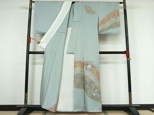 平和屋着物▽訪問着　単衣　中国三大刺繍　汕頭刺繍　スワトウ刺繍　花車文　暈し染め　金糸　金彩　正絹　逸品　AABJ6020jh