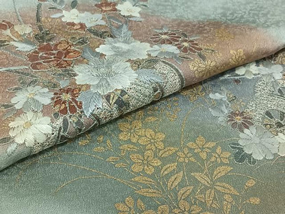平和屋着物▽訪問着　単衣　中国三大刺繍　汕頭刺繍　スワトウ刺繍　花車文　暈し染め　金糸　金彩　正絹　逸品　AABJ6020jh