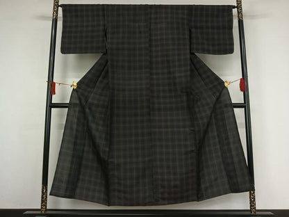 平和屋着物＊夏物　紬　格子　正絹　逸品　AABJ6021jh