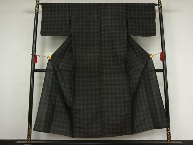平和屋着物＊夏物　紬　格子　正絹　逸品　AABJ6021jh
