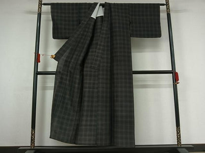 平和屋着物＊夏物　紬　格子　正絹　逸品　AABJ6021jh