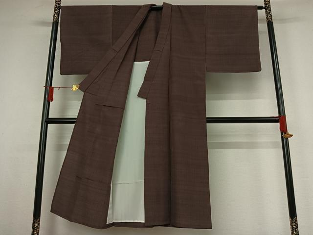平和屋着物▽男性　単衣　葡萄鼠色　正絹　逸品　AABJ6022jh