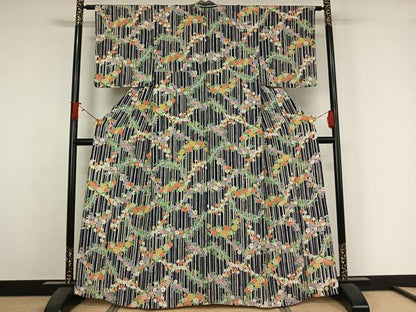 平和屋着物▽上質な小紋　単衣　草花文　正絹　逸品　AABJ6023jh