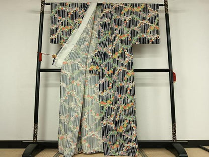 平和屋着物▽上質な小紋　単衣　草花文　正絹　逸品　AABJ6023jh