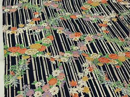 平和屋着物▽上質な小紋　単衣　草花文　正絹　逸品　AABJ6023jh