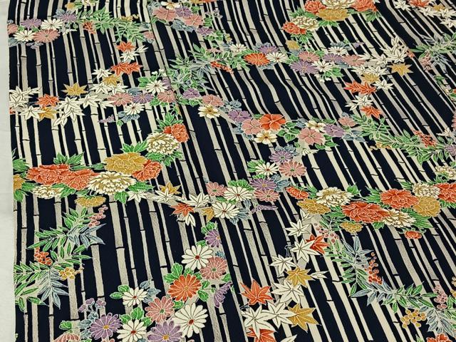 平和屋着物▽上質な小紋　単衣　草花文　正絹　逸品　AABJ6023jh