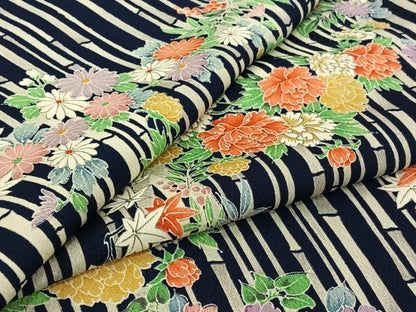 平和屋着物▽上質な小紋　単衣　草花文　正絹　逸品　AABJ6023jh