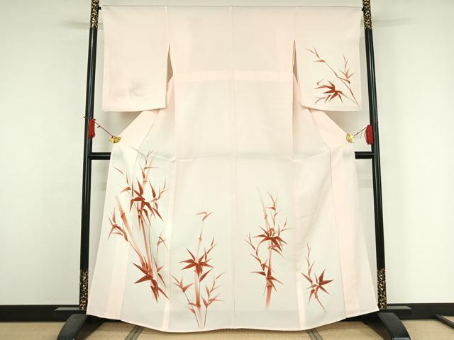 平和屋着物▽訪問着　単衣　手描き　笹竹文　銀彩　正絹　逸品　AABJ6025jh
