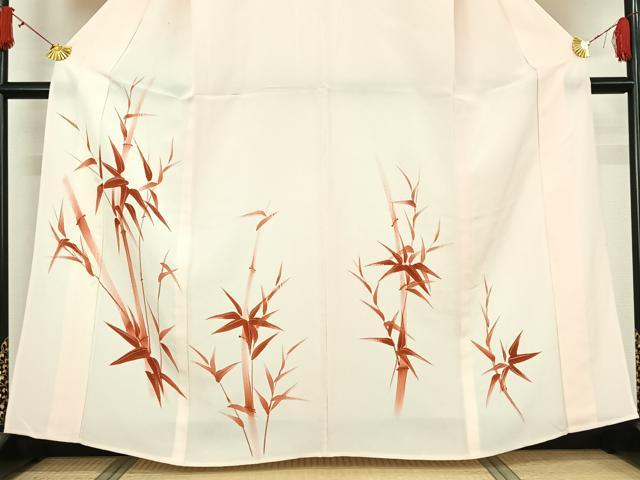 平和屋着物▽訪問着　単衣　手描き　笹竹文　銀彩　正絹　逸品　AABJ6025jh